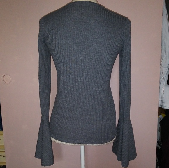 Zara Tops - Zara Ribbed Bell sleeve Gray Top S